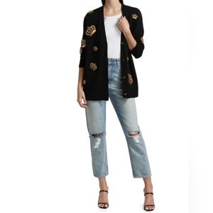 NWT Alice + Olivia BLACK BRADFORD CROWN GRANDPA CARDIGAN Size M